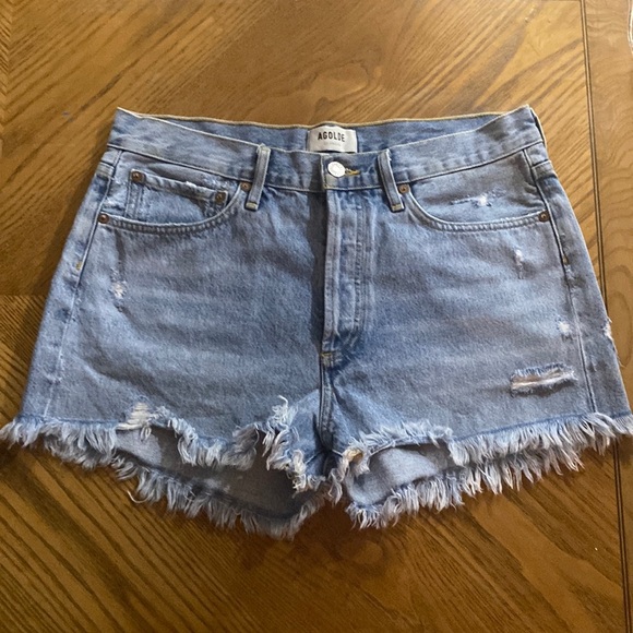 AGOLDE PARKER HIGH WAISTED BUTTON FLY DISTRESSED DENIM SHORTS SZ 28 - Picture 2 of 15